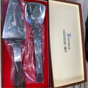 Burnco Hostess Set Stainless Steel Wood Handles MCM Pie Server Japan Vintage